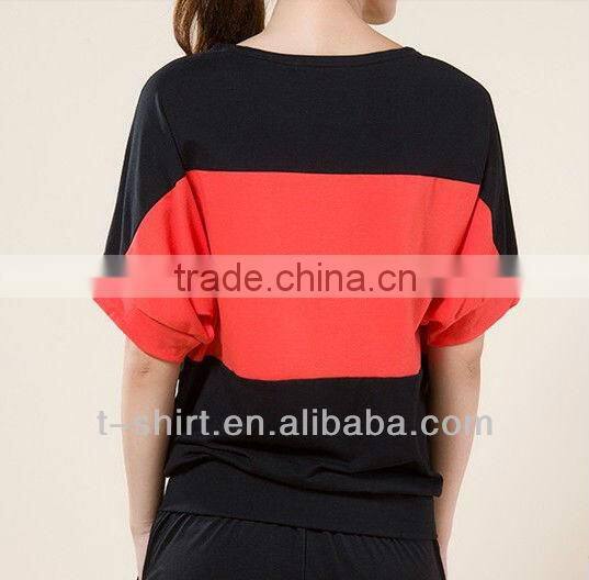 Ladies loose contrast short sleeve casual t shirt
