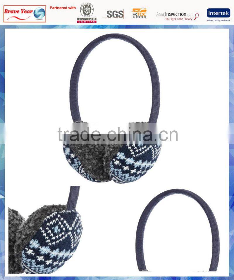 blue and white fairisle knitted new earmuff for boys
