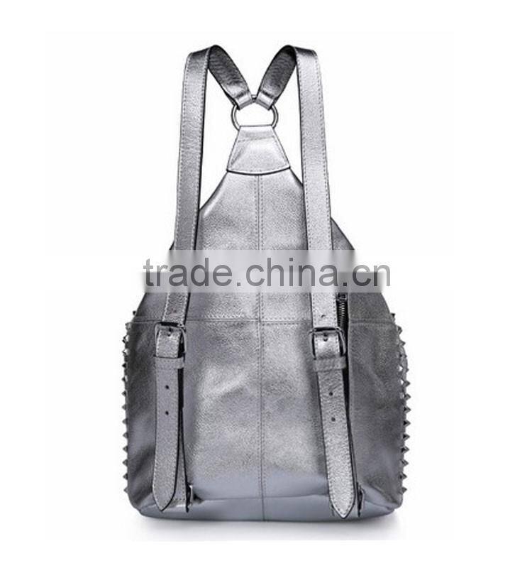 new style leather silver girls backpack bag