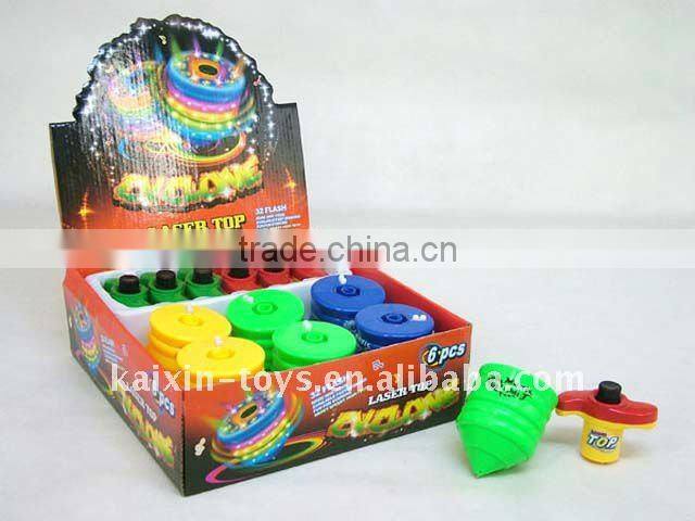 1092575 wood natural colour plastic spinng top with light and music