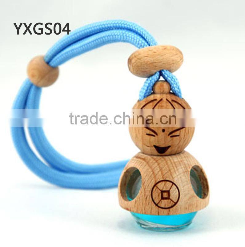 Hot Sale glass bottle hanging car perfume with wooden cap,Car Air Freshener