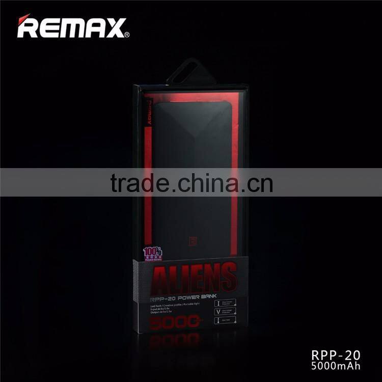 Hot Sell 5000mah Remax Portable Power Bank For iphone 6S 5S xiaomi huawei Alien Mobile Power