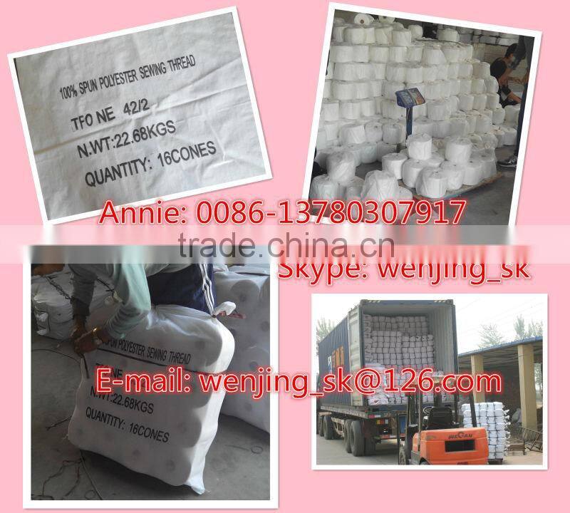 24/2/3 raw white 100pct spun polyester sewing thread