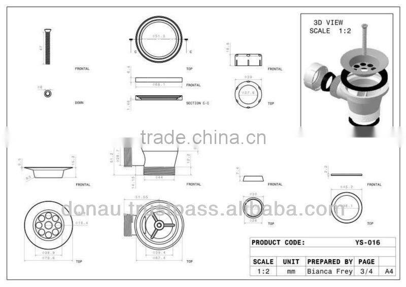 Bathtub Trap with Movable Body 50 mm (YP016)