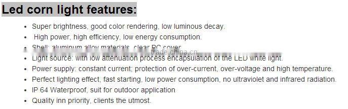360 degree beam angle 100lm/w IP64 220v 24w led corn light