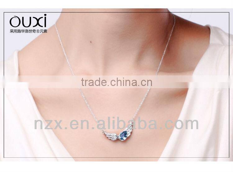 OUXI 2015 red crystal zircon angel wing jewelry fashion necklaces 10409