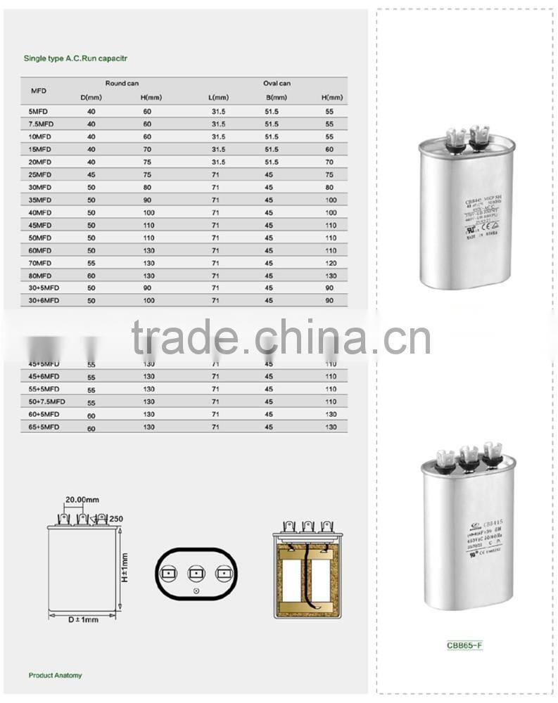 Air conditioner capacitor castor oil capacitor cbb65