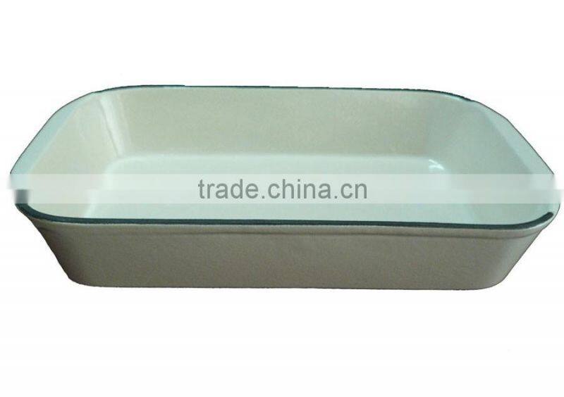White enamel cast iron roaster rectangular pan/plate
