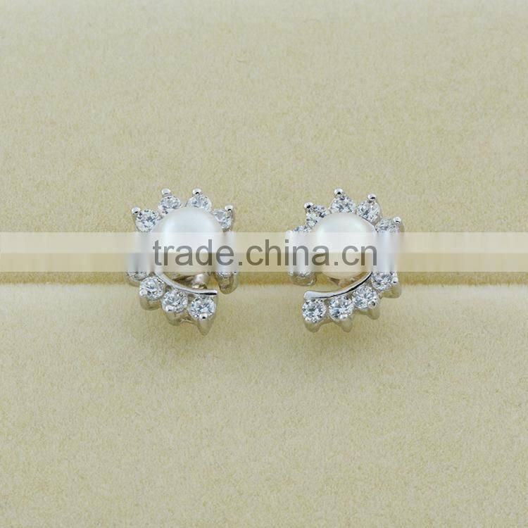 Hot sale 925 sterling silver freshwater pearl earrings with cheap price