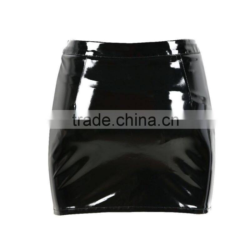 2016 Womens Sexy Zipper Leather Mini Skirt, Black Short Leather Skirt