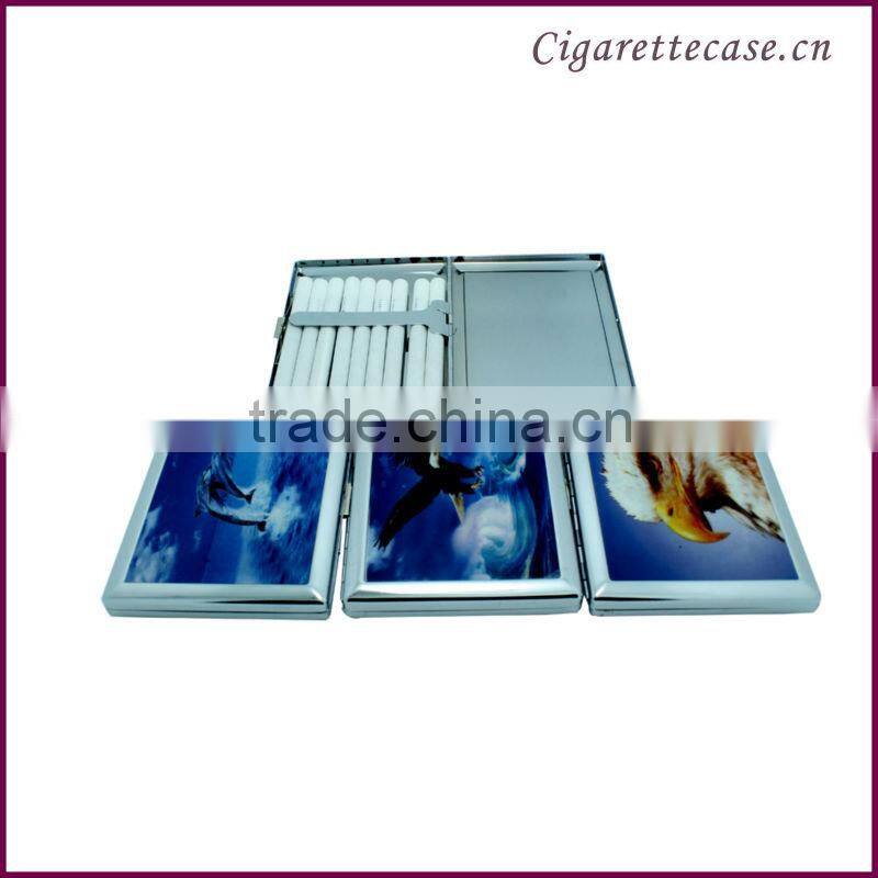 fancy design Metal chormed cigarette case with sticker logo stainless cigarette case with clip