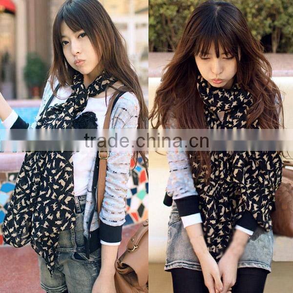 Fashion Lady Cat Print Scarf Wrap Shawl Long Chiffon Scarves Autumn Winter Stole Neck Scarves 2014