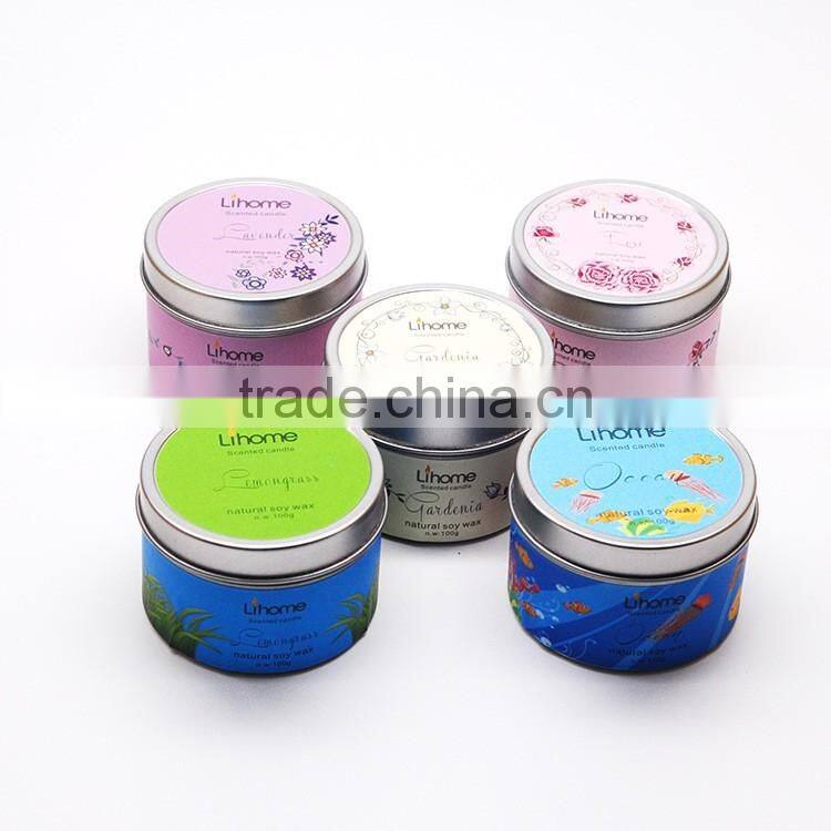100% natural soy wax candle in metal jar , scented candle,natural essence candle