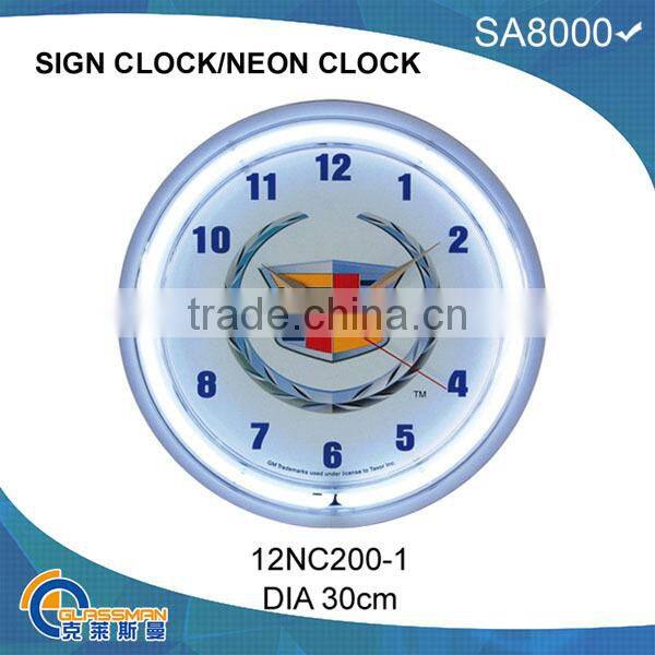neon light wall clock with chromed shell