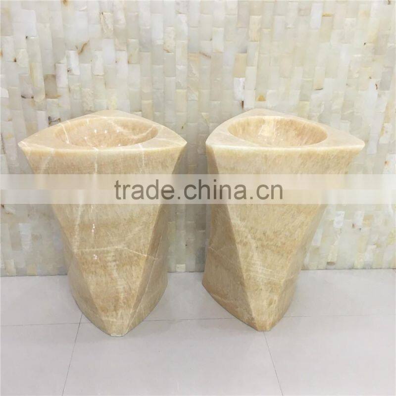 Yellow Honey Onyx Freestanding Oval Kitchen Sinks