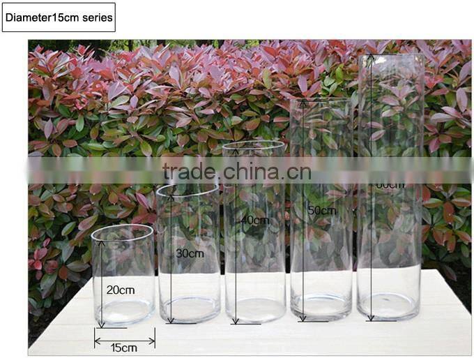 Cylindrical straight hydroponic glass containers transparent glass vase