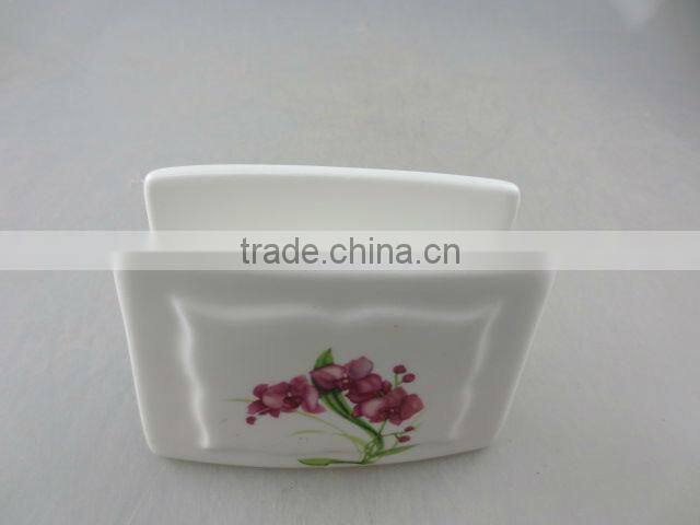 square porcelain napkin holder with flower design