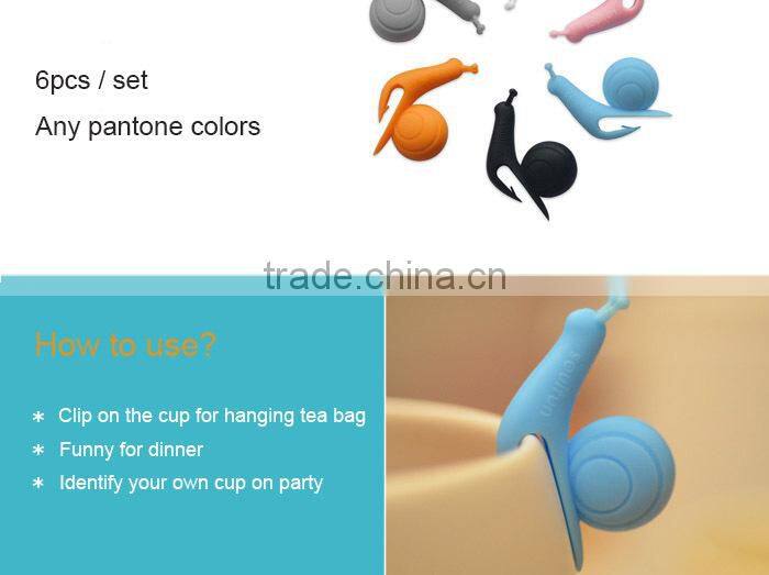 Funny Snail Shape Food Grade Silicone Clip Drinking Glass Cup Markers for Party