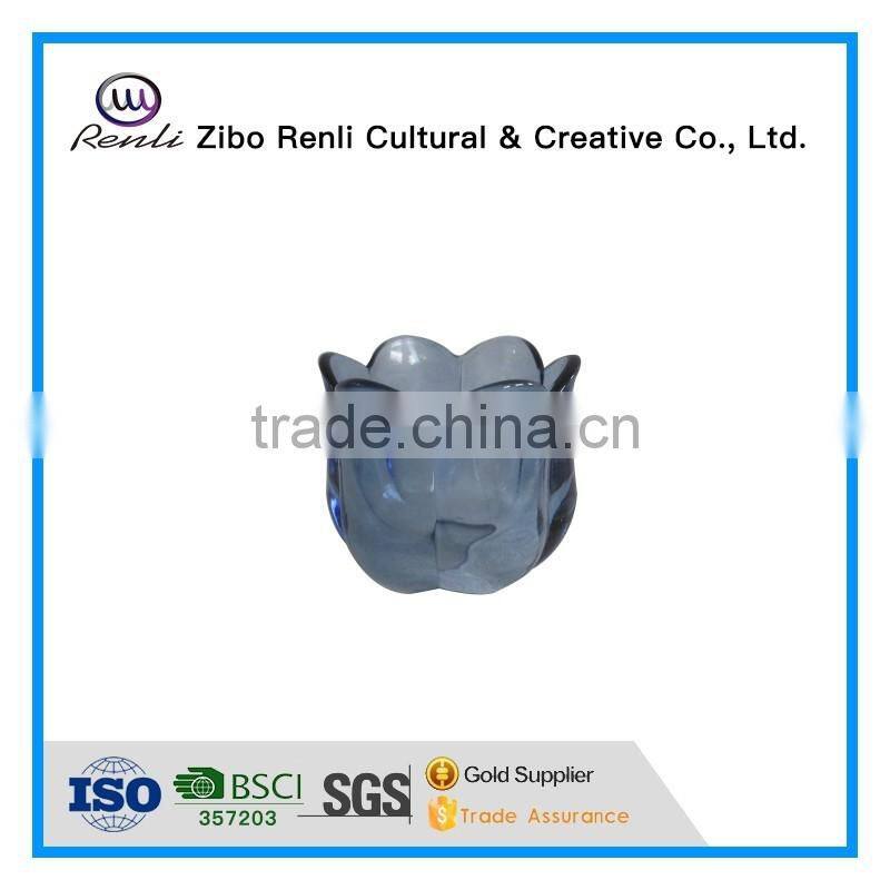 Elegant Blue Tempered Glass Candle Holder for Home Decoration