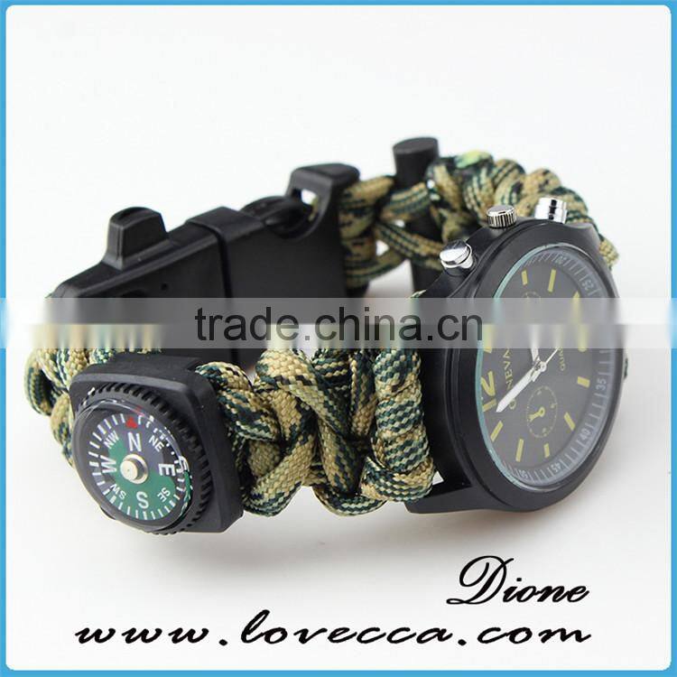 550 paracord survival bracelet with compass/thermometer /firestarter buckle/whistle/Blade