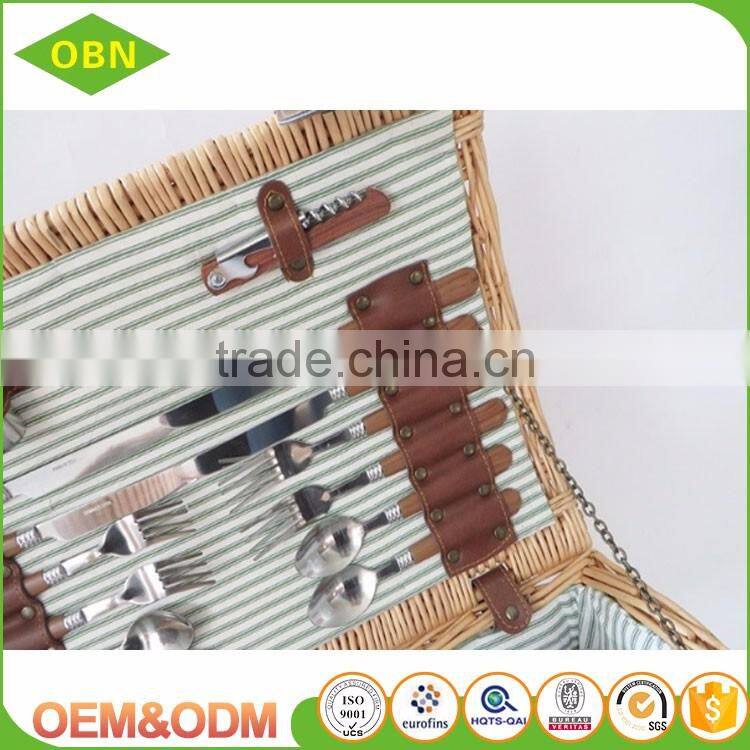 2017 new style wicker basket, brown picnic basket set with belt for four person