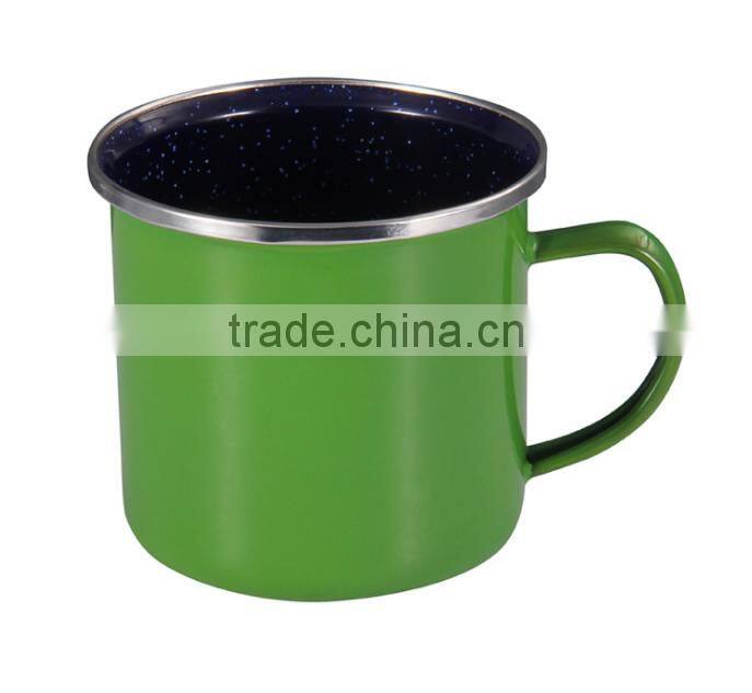 New Product Fair Sublimation Enamel Camping Mug With Stainless Steel Rim/rolled Rim