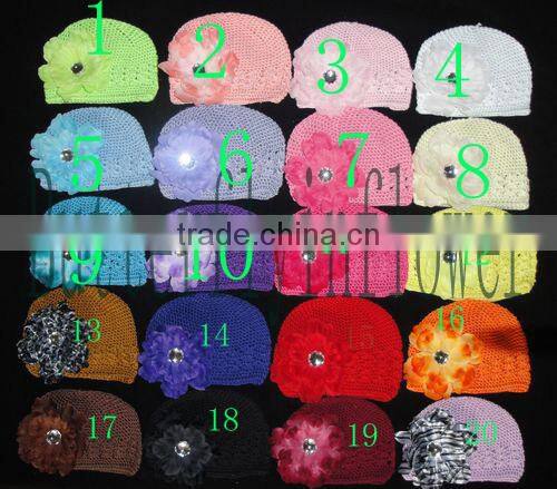 Hot Sale Kufi Hat Withe Flowers Crochet Beanie Hat For Baby Wholesale Cotton Baby Beanies