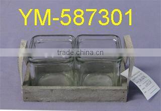 Good selling Garden Product Wooden Flower pot and Wooden Candle holder,with glass.
