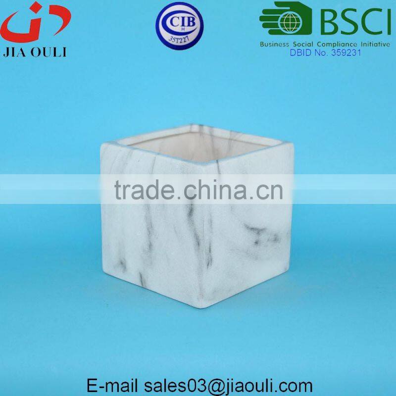 BSCI Audit Factory Silver plating Ceramic Square planter with saucer