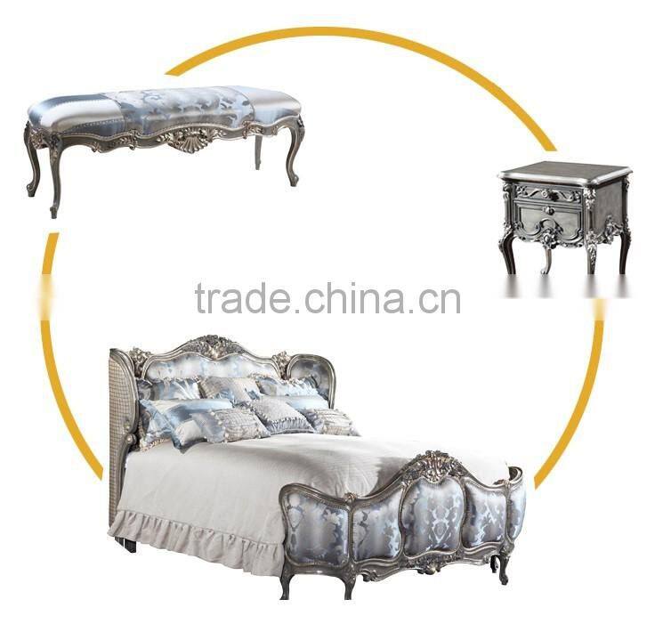 Exquisite French Palace Style Handmade Upholstery Cozy Bed of Wingback Shaped with Nightstand and Bench BF12-03254j