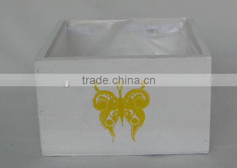 white wash wood flower pot flower planter with deco.