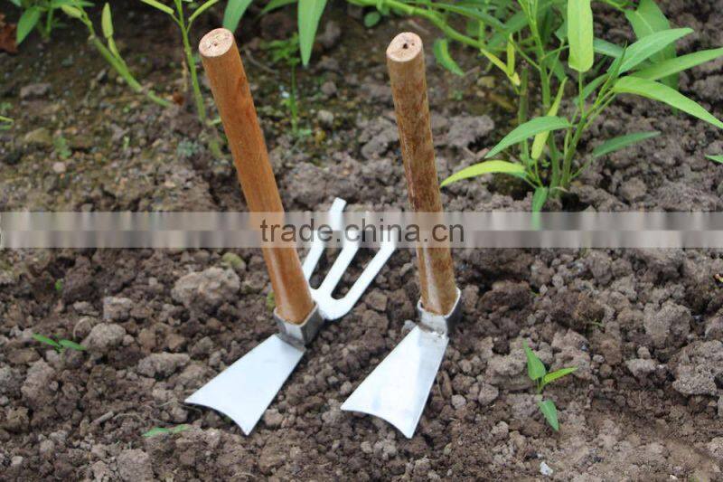 high quality multifunction 2 ways wood handle types of garden hand hoe with 3 prong garden hoe