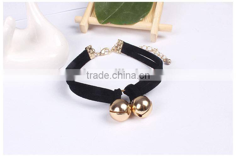 gold bell charms suede leather bracelet