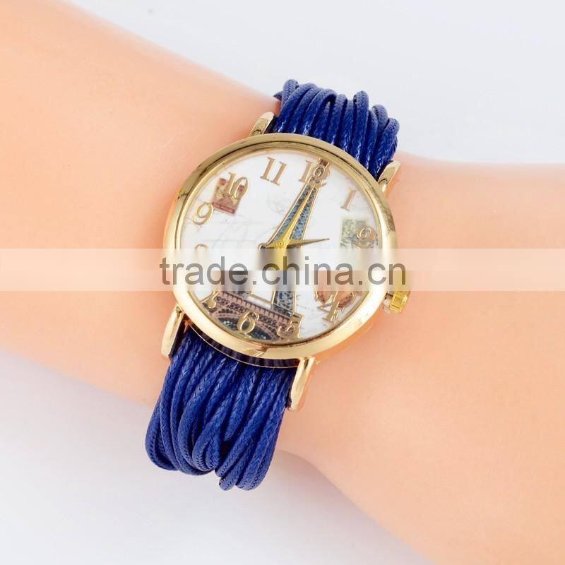 charming beautiful Tower Luxury Watch Women Weave Rhinestone Leather Bracelet nylon braided strap Wristwatch