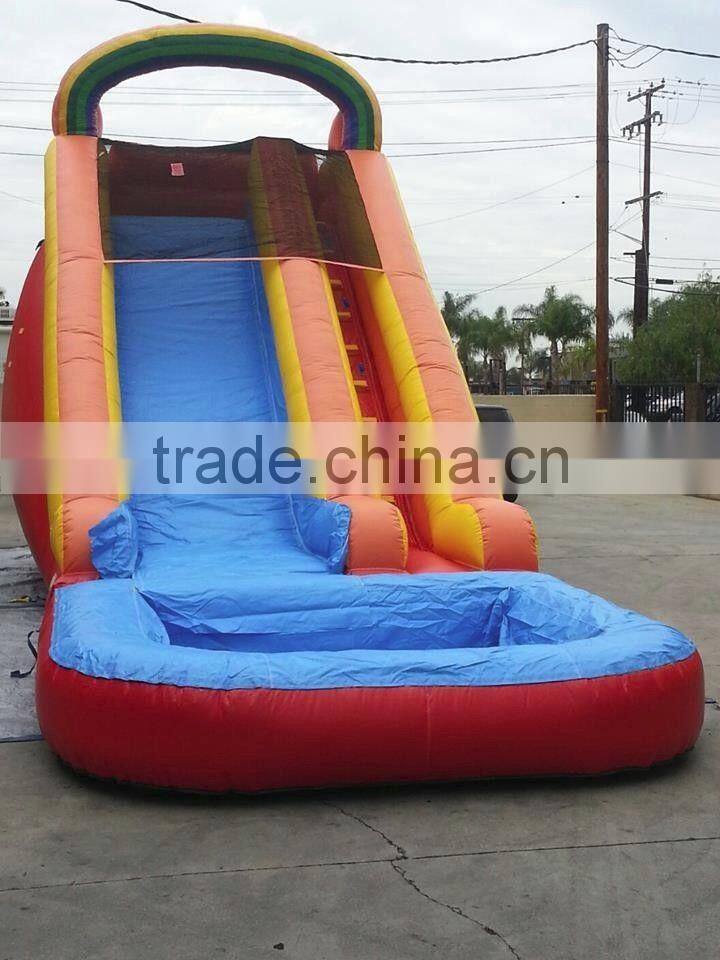 New design Funny 16ft Rainbow Inflatable Water slide with pool