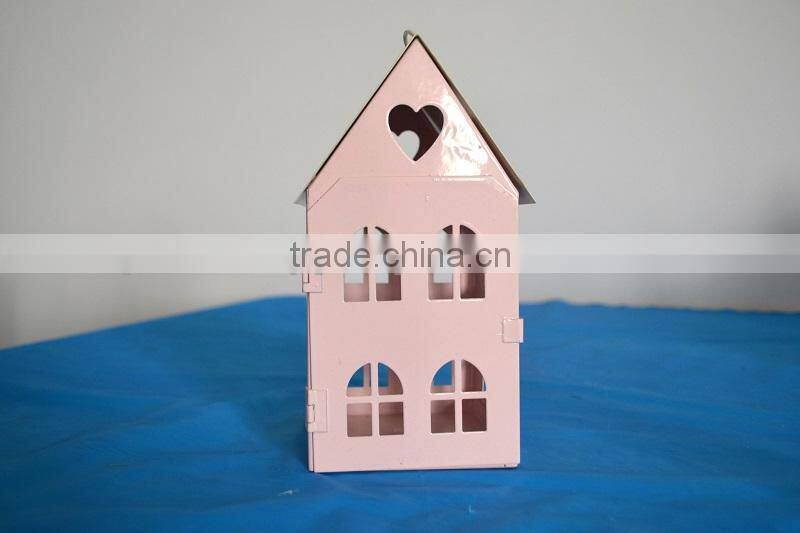 Fashion little house heart metal candle holder iron lantern home decoration Chirstmas decoration Farol de metal