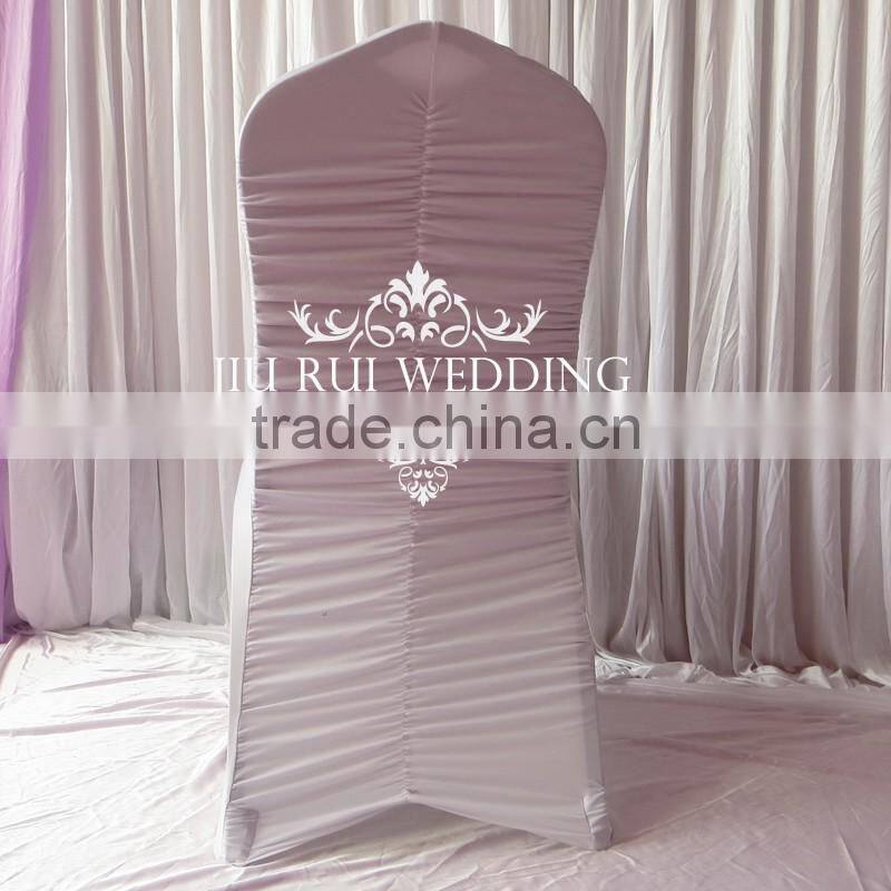 White Universal Ruched at Back Spandex Chair Cover Pleated Lycra Chair Cover for Wedding Decor