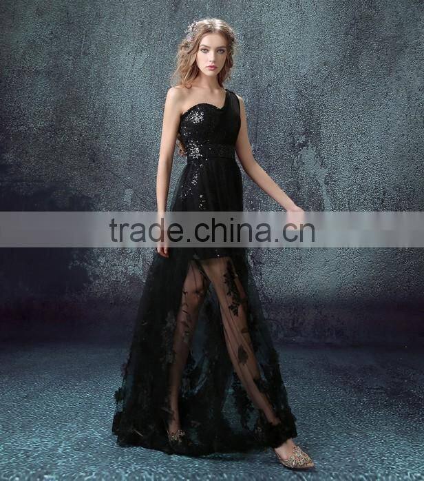 sexy transparent black long nighty party embroidery dress