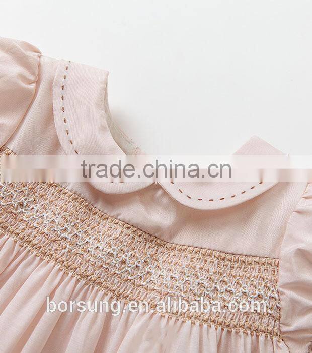 2015 Baby Frocks Designs Boutique Clothing Pink Cap Sleeve Fashion Girls Summer Smocked Party Dress