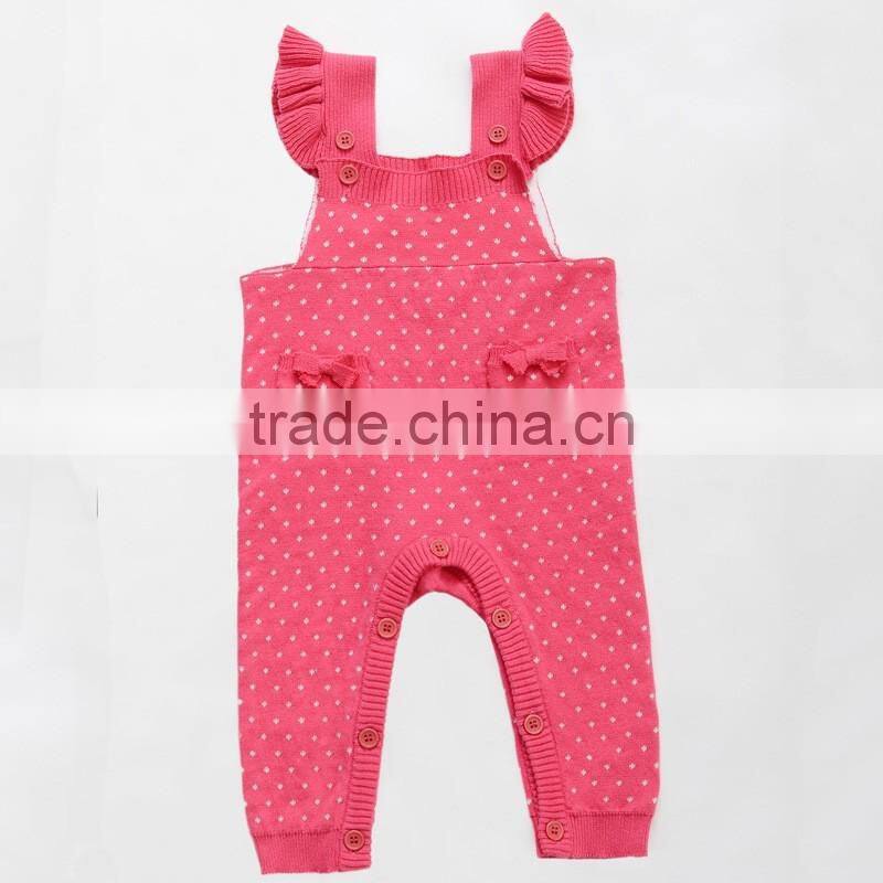 Hot sales 100% organic cotton sleeveless rompers knitted blue baby jumpsuit
