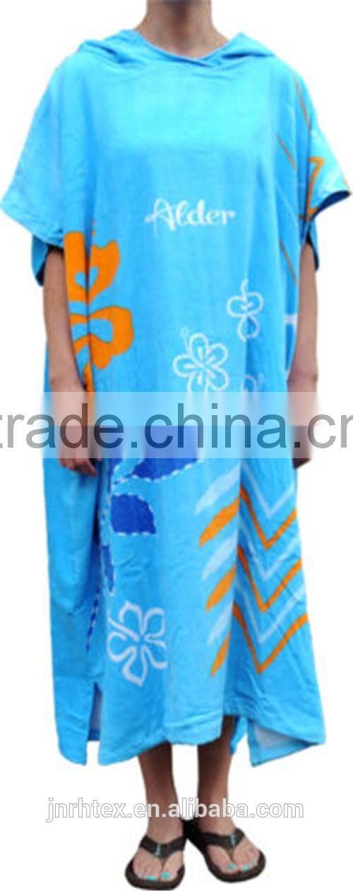 100% cotton terry funny printing adult hooded poncho beach towel