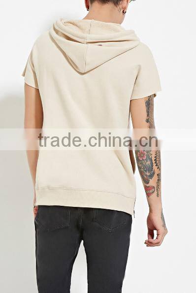 Hotsale design cotton fleece pocket zip plain solid color pullover short sleeve plain hoodies wholesale made in china
