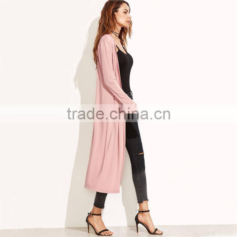 Pink Longline Duster Cotton Fabric Trench Coat Wide-waisted Casual Clothing Women