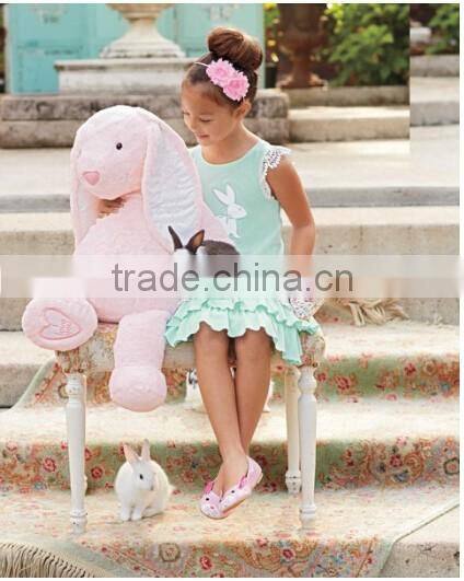 2017 Spring New Arrive Easter Bunny Dress Baby Girls Knitted Cotton Rabbit Appliqued Lace Dress