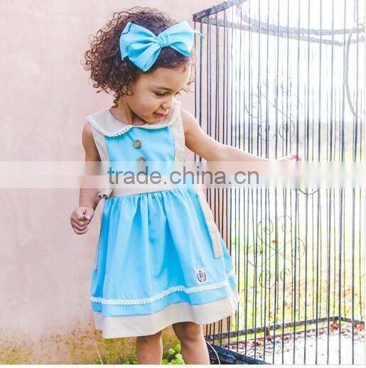 Girls Boutique Dress Kids 100% Cotton Blue Dress Sister Clothing