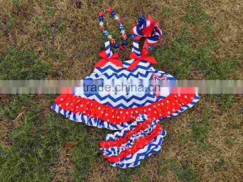 2015 chevron baby girls swing top set July 4th swing outfits with matching necklace and bow set
