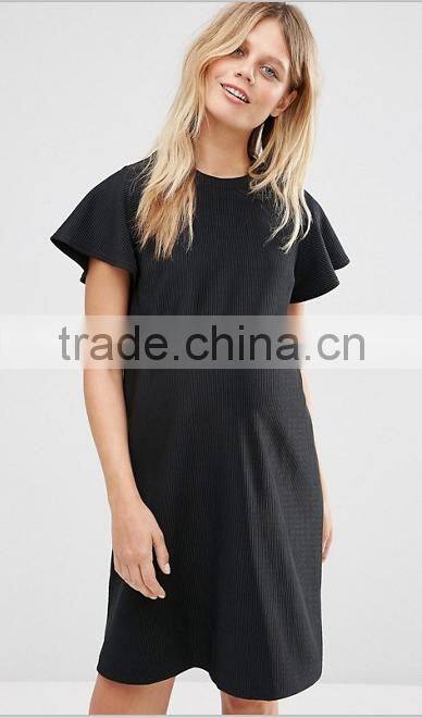 China wholesale ruffle sleelve jersey fabric shift dress for maternity
