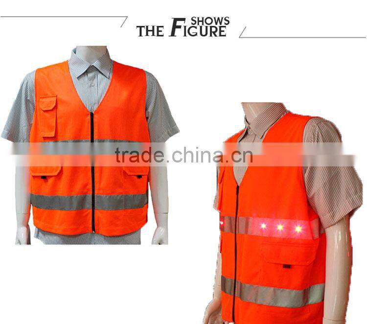 safe protective orange LED construction vest for workers