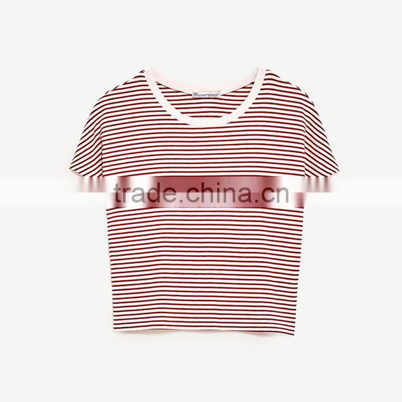 2017 Round neck short sleeves striped T-shirt women sexy midriff tank tops