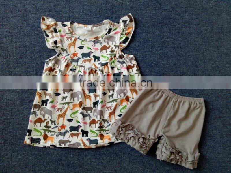 2017 Wholesale children's boutique clothing summer ruffle girl outfits wholesale icing ruffle shirt clothes sets